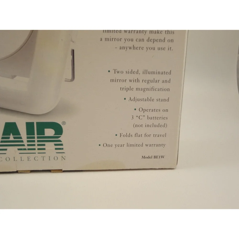 Conair Lighted Travel Makeup Mirror W/ 3x Magnification Square‎ Vintage 1990's
